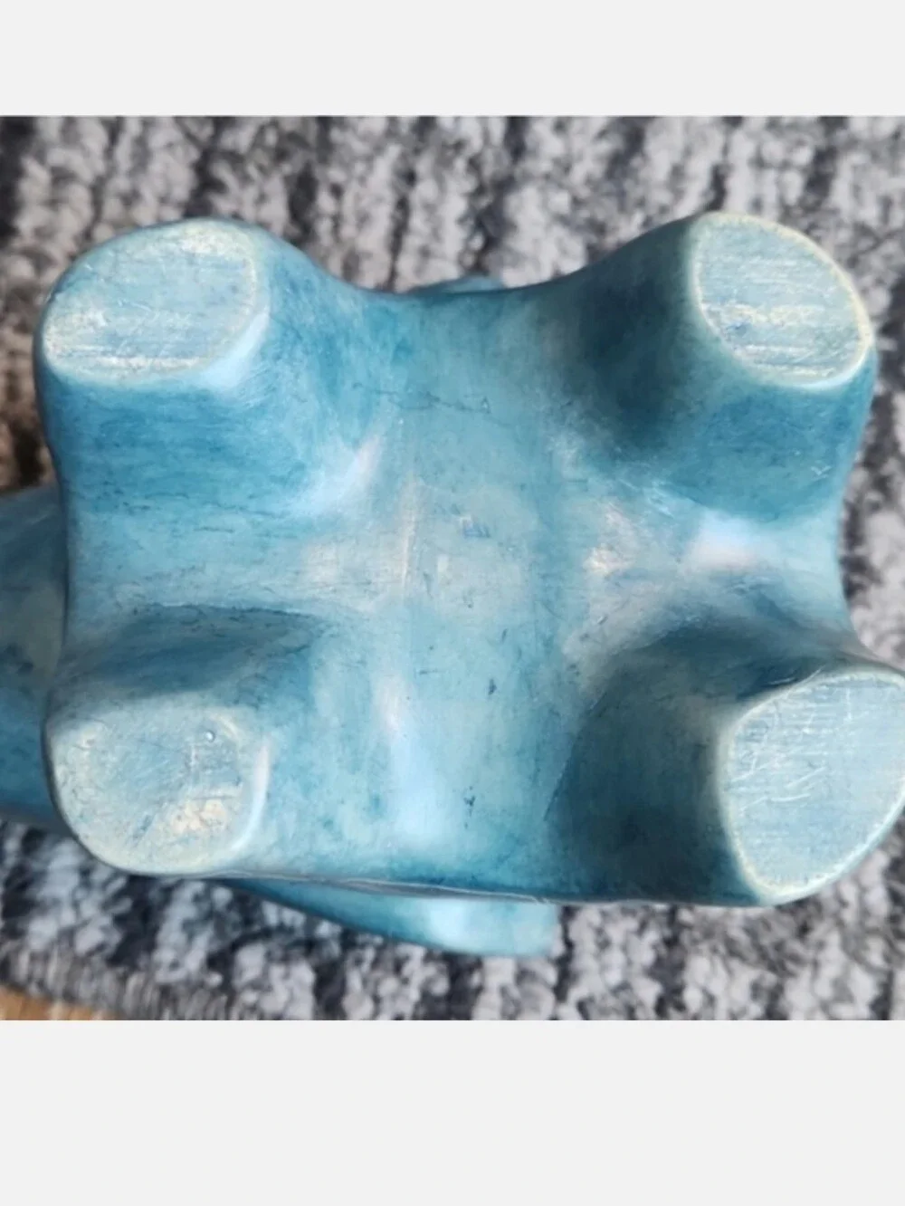 Afrikiko Soapstone Elephant Teal Blue Green White Abstract Circles